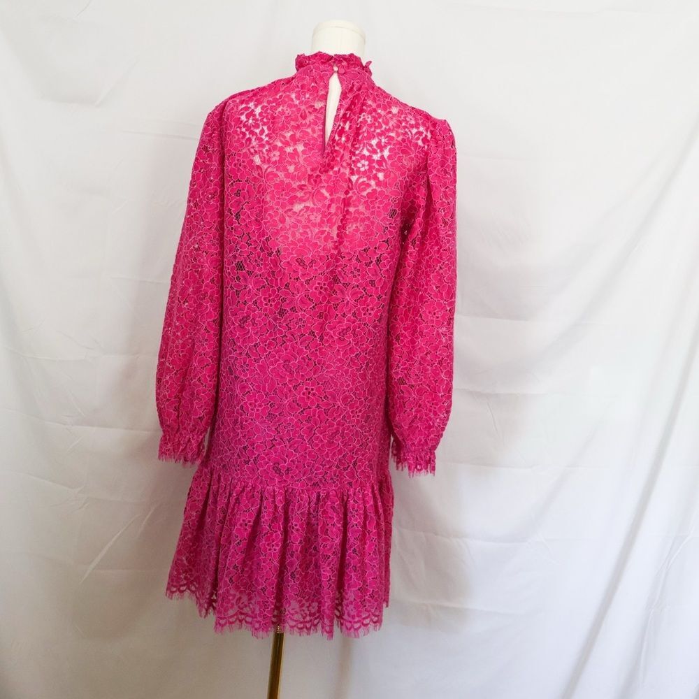 NWOT J Crew Ruffleneck Long Sleeve Lace Dress Hot Pink - Small - Picture 7 of 12